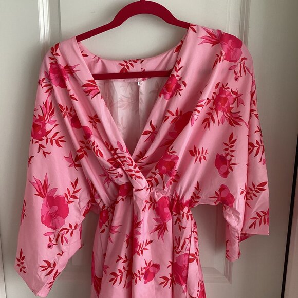 Boho Floral Ruffle Pink Mini Dress (SM) - Picture 5 of 8